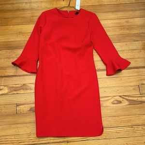 NWT Ann Taylor red dress with ruffle and gold detail
